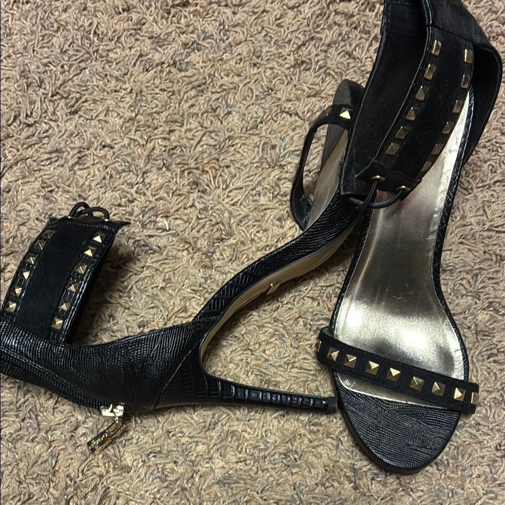 Bebe Black Strappy Heels with Studded Detail